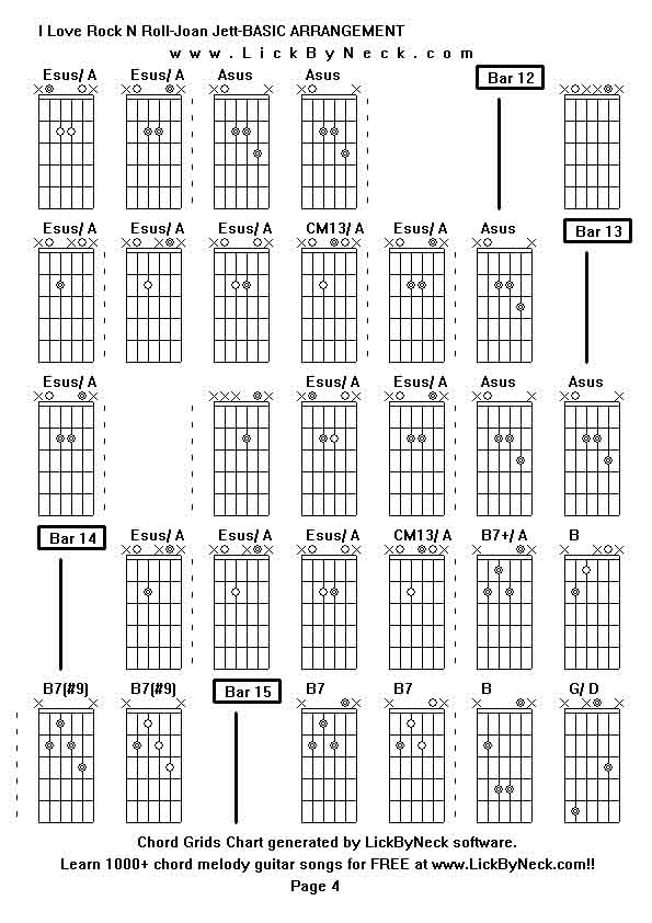 Chord Grids Chart of chord melody fingerstyle guitar song-I Love Rock N Roll-Joan Jett-BASIC ARRANGEMENT,generated by LickByNeck software.